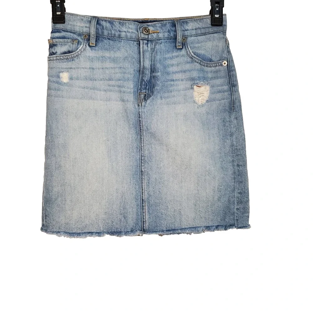 Lucky Brand Denim Jean Womens High Pencil Skirt Size 2/ 26 Light Wash Raw Hem